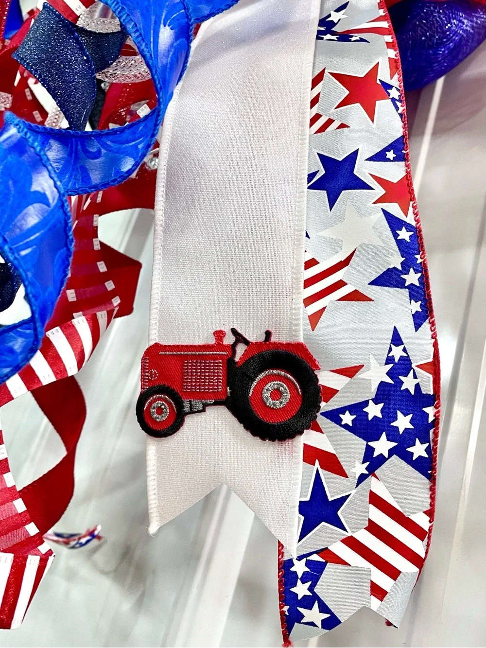 USA Patriotic Red, White & Blue Holiday Door Swag - Americana Wreath